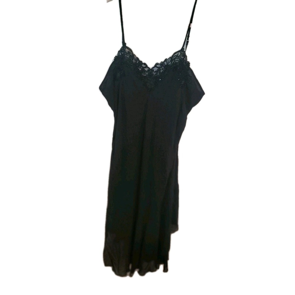 Vintage Lingerie California Dynasty Black Lace Beads Nightgown XL Flowy Intimate